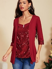 preiswerte Elegante Oberteile-Damen Tunika Bluse einfarbig Alltag Casual Langarm V-Ausschnitt rot Frühling Herbst