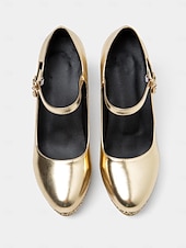 ieftine Pantofi Mary Jane-pantofi Mary Jane cu toc bloc cu sclipici aurii – pantofi de petrecere cu platformă strălucitori pentru nunți și evenimente formale