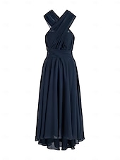 abordables Robes pour invitées de mariage-Robes de Mariage Invité A-Line Robe Élégante Formelle Fête de Mariage Longueur Thé Sans Manches Une Épaule Invité de Mariage Automne Chiffon avec Fronces 2025