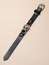 cheap Men&#039;s Jewelry-Men&#039;s Black Leather Bracelet with Silver Skull Charm – Gothic Punk Adjustable Wristband for Halloween and Biker Style