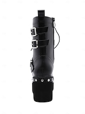 tanie Buty bojowe-damskie czarne buty bojowe na platformie z paskami z ćwiekami i klamrami, punkowe buty motocyklowe w stylu gotyckim do cosplayu i streetwearu