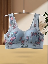 baratos Sutiãs-sutiã feminino de malha com estampa floral sutiã gráfico sem aro sem enchimento cobertura total sutiã moldado sólido para o dia a dia roupas para casa