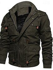 cheap Men&#039;s Jackets &amp; Coats-Men&#039;s Winter Jacket Fleece Jacket Casual Jacket Daily Vacation Thermal Warm Pocket Fleece Fall &amp; Winter Plain Fashion Streetwear Hooded Regular Black Green Khaki Jacket
