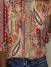 levne Boho tričko-Ženská tunika T-shirt módní pohodlné tištěné dlouhý rukáv pravidelné topy kulatý výstřih každodenní oranžová jaro podzim