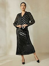 baratos Blusas e Camisas-blusa de chiffon com gola e manga julieta e bolinhas