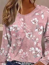 ieftine tricou boho-Tricou pentru femei cu Dungi Zilnic Casual Mâneci Lungi Gât în V Cămașă Regula Zilnic Sărbătoare Butoane Roz Roșu Gri Primăvară Toamnă Iarnă