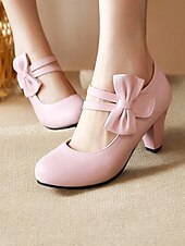 ieftine anii 1950-pantofi de damă cu bowknot roz cu toc mijlociu - pantofi de rochie drăguți în stil mary jane pentru petreceri, cosplay și ținute de inspirație vintage