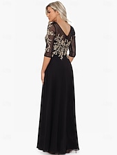economico Lunghezza del pavimento-Abito A-Line da madre della sposa abito elegante scollo a gioiello lunghezza totale in chiffon manica corta con applicazioni a blocchi di colore 2025 taglia personalizzata gratuita