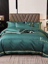 baratos Coleção de elite-Conjunto de cama com capa de edredom de 4 peças, 100% algodão orgânico, tecido macio e respirável, inclui capa de edredom e fronhas para um sono confortável