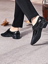 economico Scarpe da ballo uomo-scarpe da ballo stringate da uomo con motivo coccodrillo nero e finitura lucida, perfette per spettacoli di ballo da sala e latino