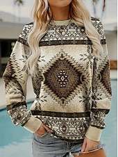 preiswerte Grafikladen Sweatshirts &amp; Hoodies-Damenpullover mit Blumendruck, modisch, lässig, lockere Passform, Rundhalsausschnitt, lange Ärmel, unelastisch, Frühling/Herbst, bequem, atmungsaktiv, weicher Stoff