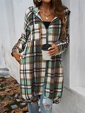 abordables Manteaux Trench-Veste à capuche Femme Extérieur Plein Air Usage quotidien mode Décontractées Avec poches Full Zip Imprimer Longue Manteau Rouge Marron Vert Automne Hiver fermeture Éclair Sweat à capuche Standard S M