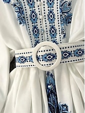 levne Boho šaty-Dámské Midi šaty Áčkové šaty Boho šaty Elegantní Denní Běžný Květinový Geleneksel Dlouhý rukáv Do V Vodní modrá Jaro Podzim Zima