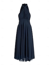 abordables Robes pour invitées de mariage-Robes de Mariage Invité A-Line Robe Élégante Formelle Fête de Mariage Longueur Thé Sans Manches Une Épaule Invité de Mariage Automne Chiffon avec Fronces 2025
