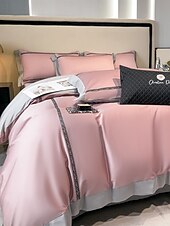 baratos Coleção de elite-Conjunto de cama com capa de edredom de 4 peças, 100% algodão orgânico, tecido macio e respirável, inclui capa de edredom e fronhas para um sono confortável