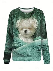 abordables Tienda Gráfica Sudaderas &amp; Sudores-Sudadera de mujer con estampado de perro para uso diario, informal, cuello redondo, manga larga, microelástica, otoño e invierno, cómoda, transpirable, tejido suave