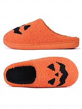 abordables Pour les femmes-Chaussons en polaire confortables sur le thème d&#039;Halloween pour femmes avec des motifs de citrouille et de crâne - chaussures d&#039;intérieur amusantes pour les fêtes d&#039;automne et d&#039;Halloween