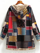 preiswerte Mäntel &amp; Trenchcoats-Damen Wintermantel Täglich Frühling Herbst Winter Standard Mantel Regular Fit Stilvoll Vintage-Stil Jacken Langarm Print Farbblock Bedruckt Rote Grün