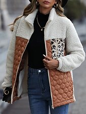 billige Jakker-Dame Trenchcoat Ut på byen Høst Vinter Lang Frakk Normal Hold Varm Pustende Stilfull Fritid Jakker Langermet Leopard Slank passform Vin Militærgrønn kaffe