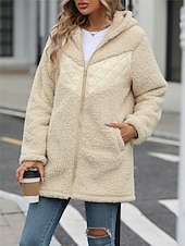 preiswerte Wintermäntel-Damen Fleecejacke Teddy-Mantel Hoodie Jacke warm halten Atmungsaktiv Zip Tasche Innenfutter aus Fleece Brautkleider schlicht Glatt Urlaub Strasse Freizeitskleidung Ausgehen Reisverschluss Standard