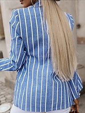 billiga Blazers och kostymer-dam kavaj randig arbetsficka linjer / vågor snygg normal passform ytterkläder långärmade vårblå s