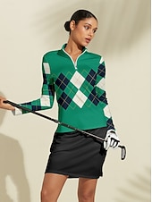 abordables Polos y cremalleras cortas-Mujer Camisas de polo Negro Azul Verde Manga Larga Camiseta Ropa de golf para damas Ropa Trajes Ropa Ropa