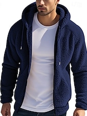 cheap Men&#039;s Jackets &amp; Coats-Men&#039;s Fleece Jacket Teddy Coat Hoodie Jacket Daily Vacation Thermal Warm Pocket Fleece Fall &amp; Winter Plain Fashion Streetwear Hooded Regular Black Navy Blue Khaki Gray Jacket