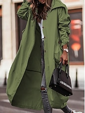 halpa Trench Coats-Naisten Trenssitakki Työ Katu Syksy Talvi Pitkä Takki Loose Fit Aikaisempi Tyylikäs Vapaa-aika Jackets Pitkähihainen Yhtenäinen väri Taskut Musta Apila Harmaa