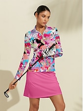 cheap Polos &amp; Quarterzips-Women&#039;s Golf Polo Shirt Pink Long Sleeve Top Ladies Golf Attire Clothes Outfits Wear Apparel
