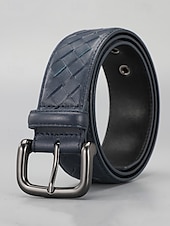 cheap Men&#039;s Belts-Men&#039;s Woven Leather Belt – Premium Buckle, Casual and Formal Wear, Available in Blue, Gray, Brown, Black