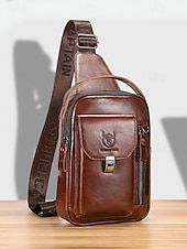 cheap Men&#039;s Bags-Men&#039;s Brown Leather Crossbody Sling Bag with Multiple Compartments and Adjustable Strap, Ideal for Travel and Daily Use