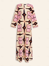 economico abito casual stampato-Per donna Largo Abito Stampato Abito Largo Abito maxi Rosa Manica 3/4 Geometrico Stampa Primavera &amp; Autunno Autunno colletto dentellato Bohemien Vintage Casual Quotidiano Vacanza Casa S M L