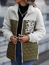 billige Jakker-Dame Trenchcoat Ut på byen Høst Vinter Lang Frakk Normal Hold Varm Pustende Stilfull Fritid Jakker Langermet Leopard Slank passform Vin Militærgrønn kaffe