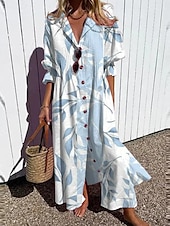 cheap Vacation Dresses-Women&#039;s Floral Graphic Print V Neck Flared Sleeve Maxi Dress Half Sleeve Spring Fall