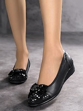 cheap Women&#039;s Flats-Women&#039;s Leather Wedge Flats with Decorative Bow and Embellished Toe – Comfortable Casual Slip-On Shoes for Everyday Wear