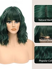baratos Perucas Sintéticas sem Touca-peruca com franja perucas curtas onduladas para mulheres comprimento dos ombros perucas bob encaracolado perucas sintéticas resistentes ao calor para cosplay de halloween uso diário para festas