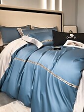 baratos Coleção de elite-Conjunto de cama com capa de edredom de 4 peças, 100% algodão orgânico, tecido macio e respirável, inclui capa de edredom e fronhas para um sono confortável