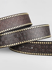 ieftine Accesorii pentru bărbați-centură occidentală din piele artificială pentru bărbați cu design floral gravat și cataramă cu craniu de taur – centură de cowboy în stil vintage pentru rodeo și îmbrăcăminte casual