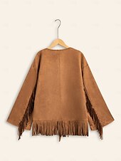 cheap Designer Jackets &amp; Coats-Suede Fringed Flare Cuff Sleeve Jacket