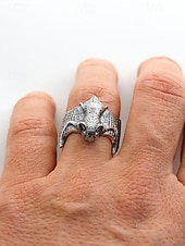 baratos Acessórios de Halloween-anel ajustável com design de morcego gótico, joias vintage de prata para halloween para cosplay e moda gótica