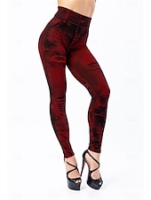cheap Graphic Leggings-Women&#039;s Denim Look Leggings Oversize Jeggings Treggings Lined Elastic Jeans High Waist Skinny Trousers Stockings Soft Comfortable