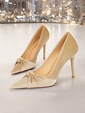 abordables Officiel-talons aiguilles en velours vert pour femmes - escarpins élégants à bout pointu avec détail nœud pour les soirées et les occasions spéciales