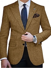 preiswerte Blazer &amp; Jacke-Herren Tweed Blazer Retro Vintage Fischgrätenmuster Blazer Braun Kaki Dunkelgrau Übergrössen Einreiher mit zwei Knöpfen