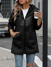 preiswerte Wintermäntel-Damen Fleecejacke Teddy-Mantel Hoodie Jacke warm halten Atmungsaktiv Zip Tasche Innenfutter aus Fleece Brautkleider schlicht Glatt Urlaub Strasse Freizeitskleidung Ausgehen Reisverschluss Standard