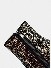 abordables Bottines-bottines noires à tête de mort pour femmes avec ornements en strass et talons découpés dorés – talons audacieux pour la mode gothique et les fêtes