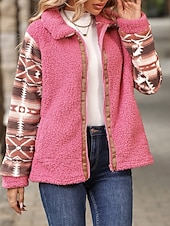 halpa Talvitakit-Naisten Fleecetakki Nallekarva Huppari takki Pidä lämpimänä Hengittävä Vetoketju Tasku Fleece-vuoratut Vintage Vapaa-aika Geometrinen Loma Katu Arki-asut Bile Vetoketju Normaali Sänkyjen avaus