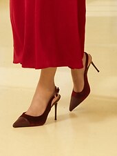preiswerte Formell-elegante burgunderfarbene Slingback-Pumps mit spitzer Spitze und Stilettoabsatz für Damen – schicke und elegante Schuhe für Abendgarderobe, Partys oder formelle Anlässe
