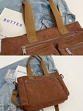 tanie Torby i torebki-torba typu tote vintage z kordu z wieloma kieszeniami na suwak - swobodna torebka damska