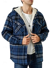 economico Giubbotti e cappotti da uomo-Per uomo Giacca da camicia Giacca con cappuccio Shacket Giacca in pile di flanella Esterno Da tutti i giorni Caldo Tasche Con cappuccio Autunno Inverno Scozzese a quadri Di tendenza Streetwear Bavero