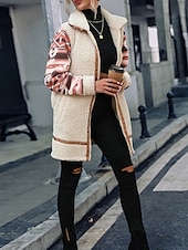 voordelige Vesten en bovenkleding-Dames Fleecejack Teddy jas Hoodie jas Houd Warm Ademend Vetoketju Zak Met fleece gevoerd Vintage Casual Geometrisch Vakantie Straat Alledaagse kleding Uitgaan Rits Lang Strijkijzer Normale pasvorm